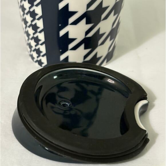 STARBUCKS 2015 Navy Blue Houndstooth Ceramic Coffee Travel Mug 12oz-Never Used - Picture 6 of 9